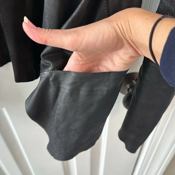 Warehouse Genuine leather jacket raw edge unlined Open front Sz 4/UK 8 - Picture 3 of 10